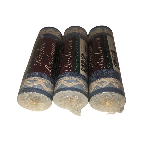 VYMURA "Marsala" 3 Rolls Shades Blue & Beige Leaf Design Vinyl Wallpaper Border - Picture 2 of 6